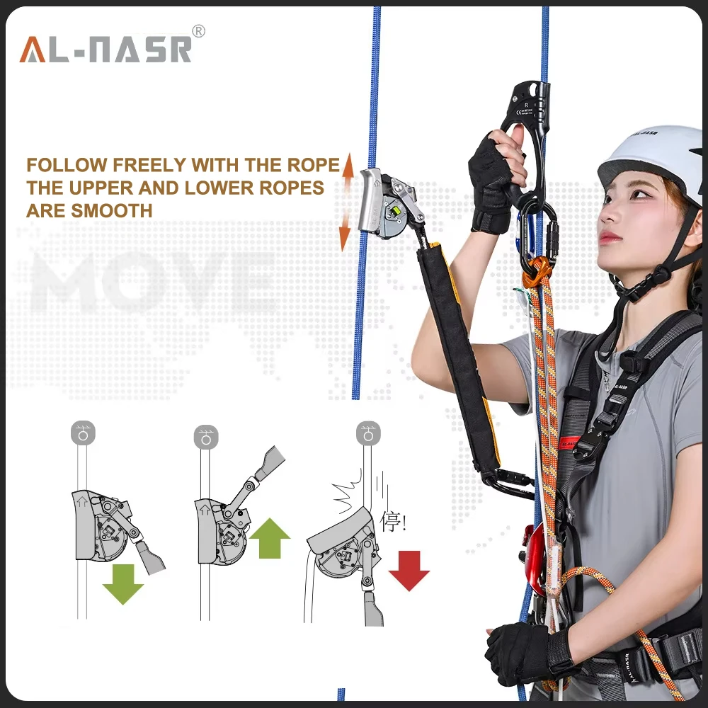 AL-NASR Bidirectional Regulation Fall Arrester, Outdoor Rock Climbing High-Altitude Operation Speed Descent Anti Fall Protection