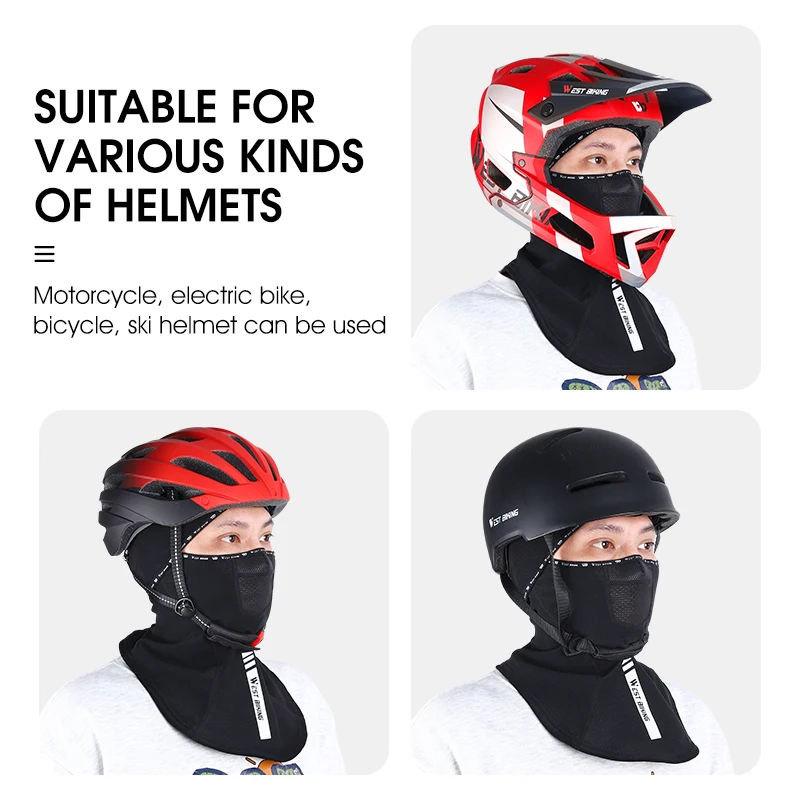 WEST BIKING Winter Cycling Fleece Balaclava Windproof Caps Motorcycle Hoods Honeycomb Mesh Breathable Mask Thermal Sport Gear