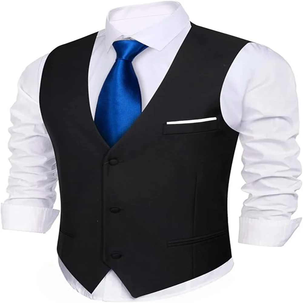 

Men's leather business suit vest casual western vest casual jacket lightweight V-neck dress jacket vest