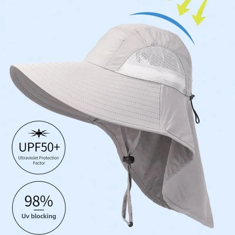 Chapéu de Proteção Solar para Homens com Aba Larga e Protetor de Pescoço, Leve, Ideal para Caminhadas e Acampamentos de Verão