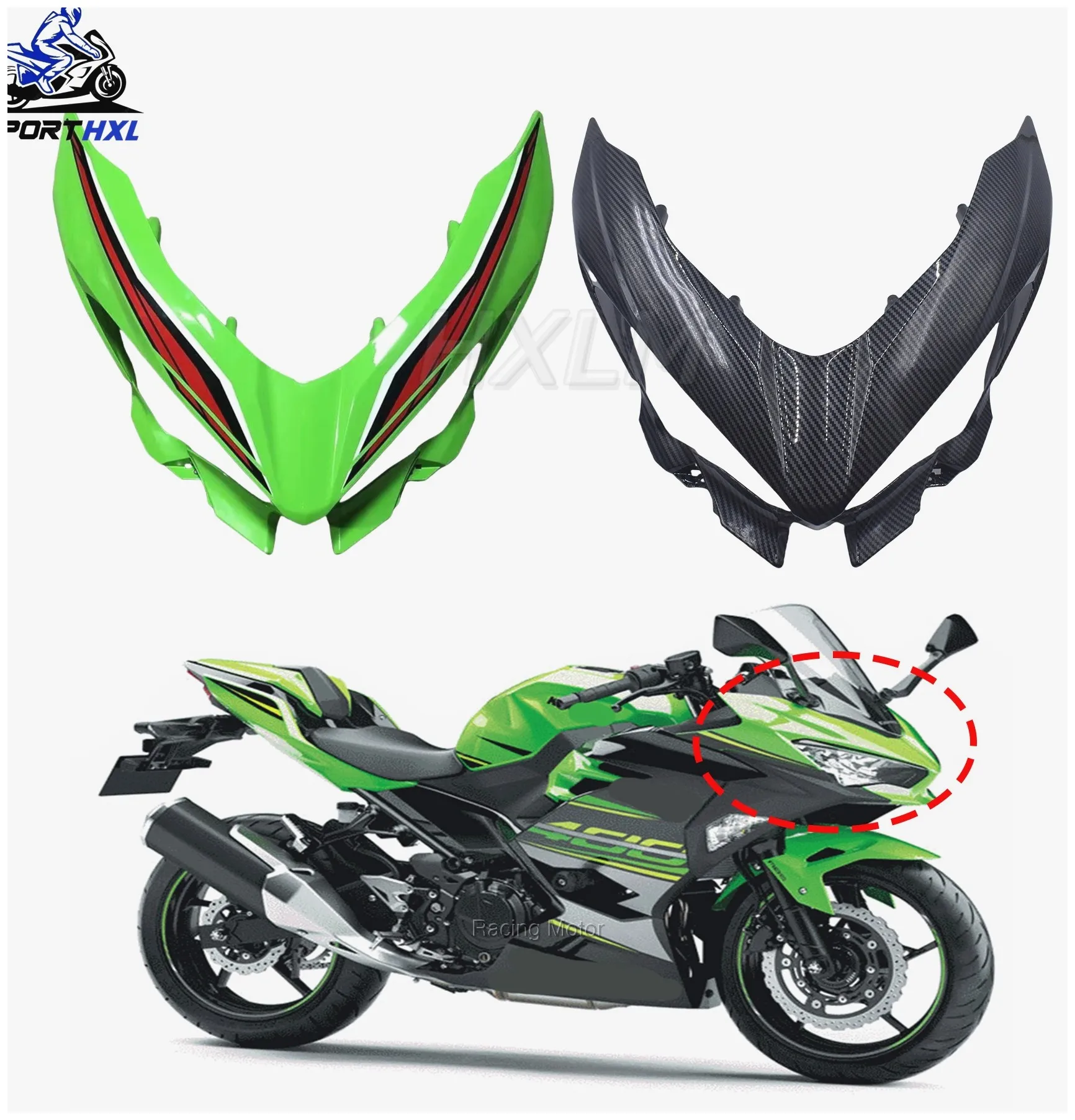 Motorcycle Fairing Body Kit - Front Head Upper Nose Fairing Headlight Deflector Plate Shroud Cover Cowling For Ninja400 NINJA250
