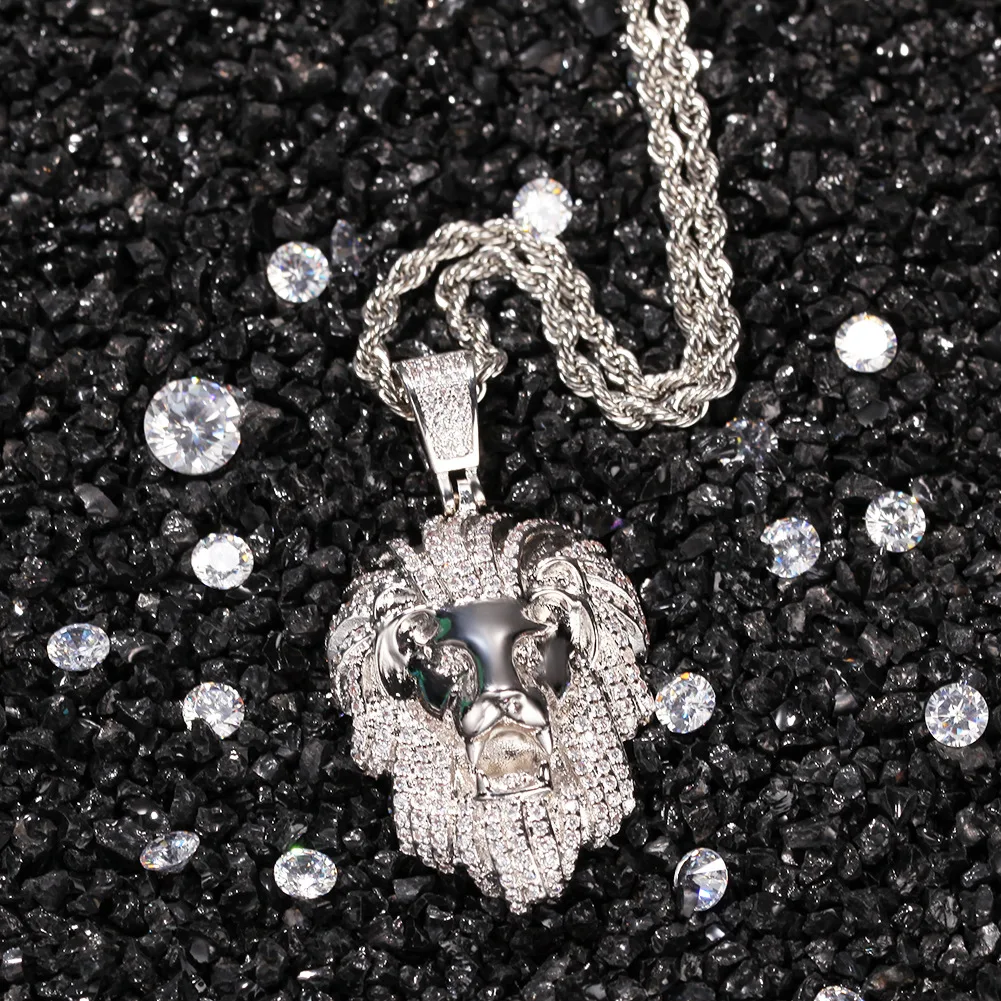 Big Animal Lion Head Shape Bling Bing Iced Out Pendant Necklace Rock Rapper Fashion Hip Hop Jewelry BP300