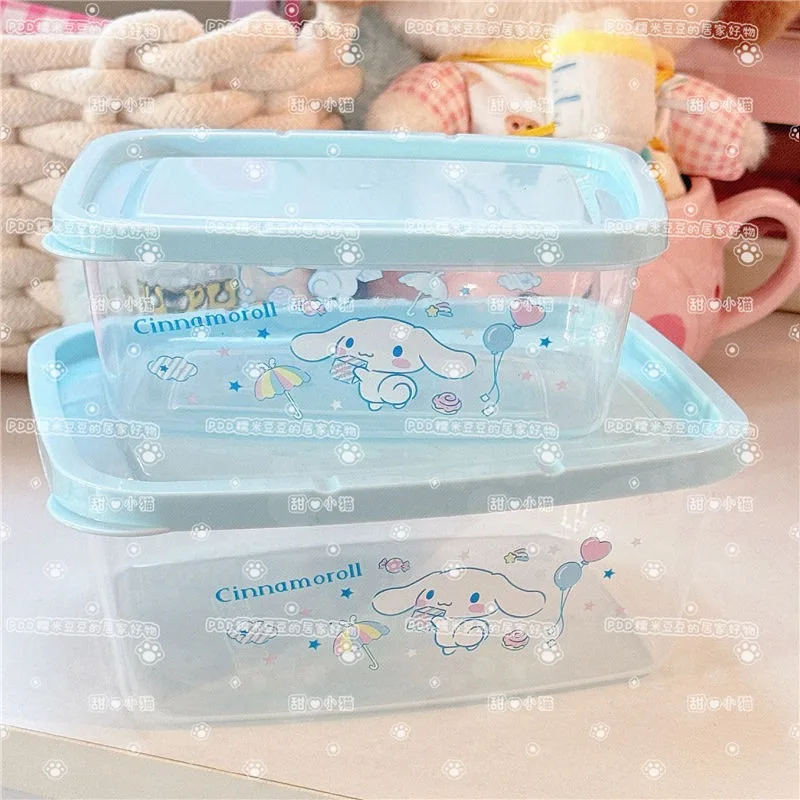 

Sanrio Cinnamoroll Anime Kawaii Fresh Keeping Box Cute Cartoon Hello Kitty My Melody Fruit Separately Storage Case Gifts