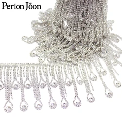 Long tassel crystal droplets rhinestone fringe trim Silver crystal decorative rhinestone chain clothing accessories ML075