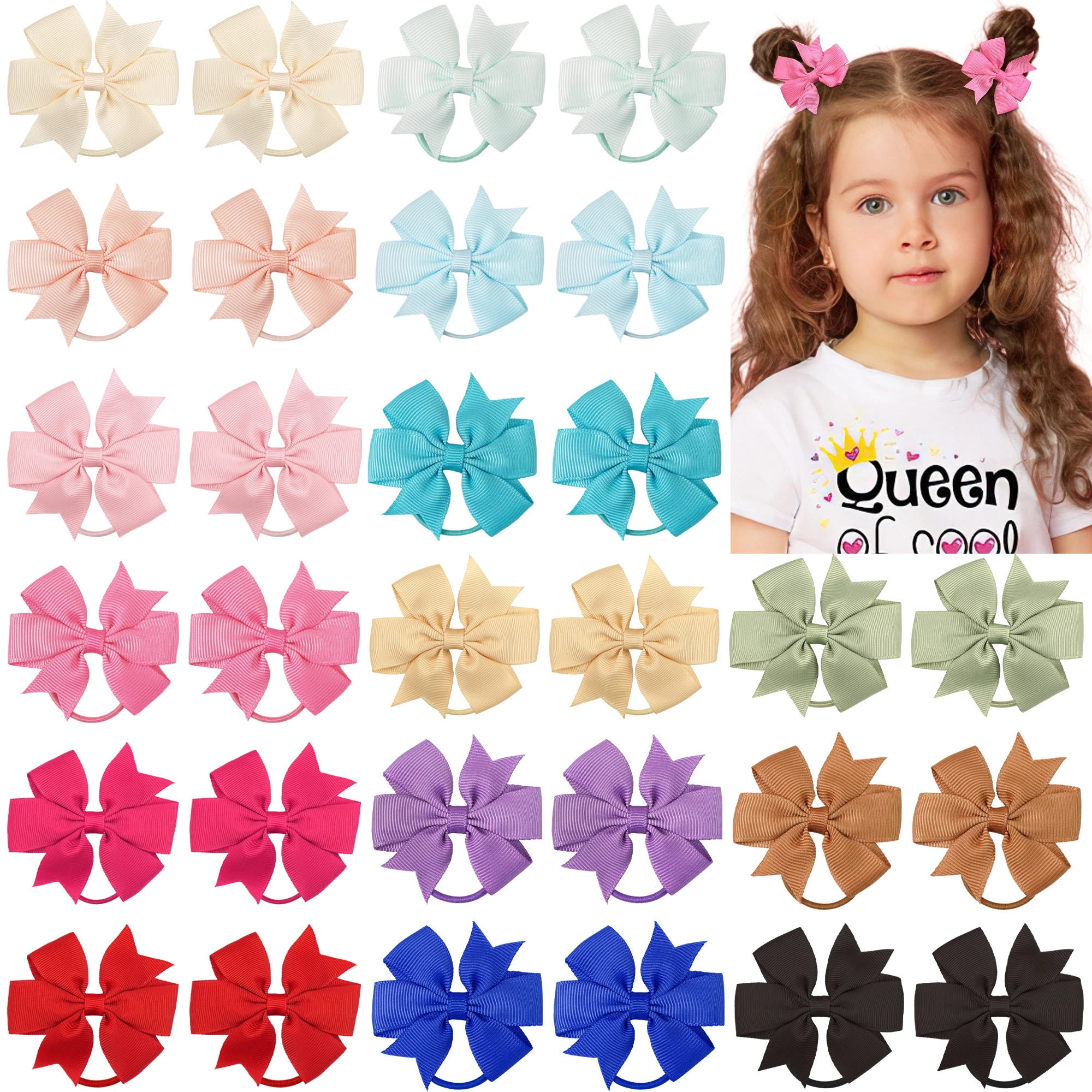 

30Pcs 15Pairs 2Inch Baby Girls Hair Bows Ties Toddlers Mini Boutique Elastic Hair bands kids New Headwear Accessories