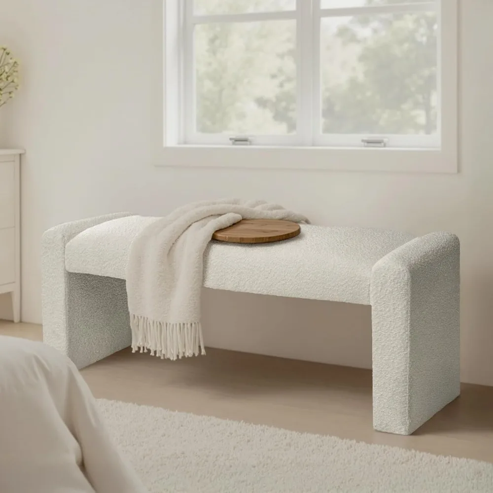 

47 End of Bed Bench, Modern Fabric Upholstered Entryway Bench, Footrest Stool Accent Bench with Solid Wood Frame