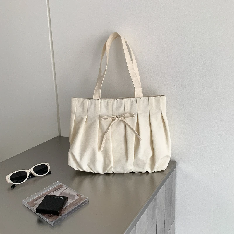 New Women Korean Style Ruched Nylon Cotton Tote Bag Large Capacity Casual Versatile Fold Commuter Underarm Shoulder Bag