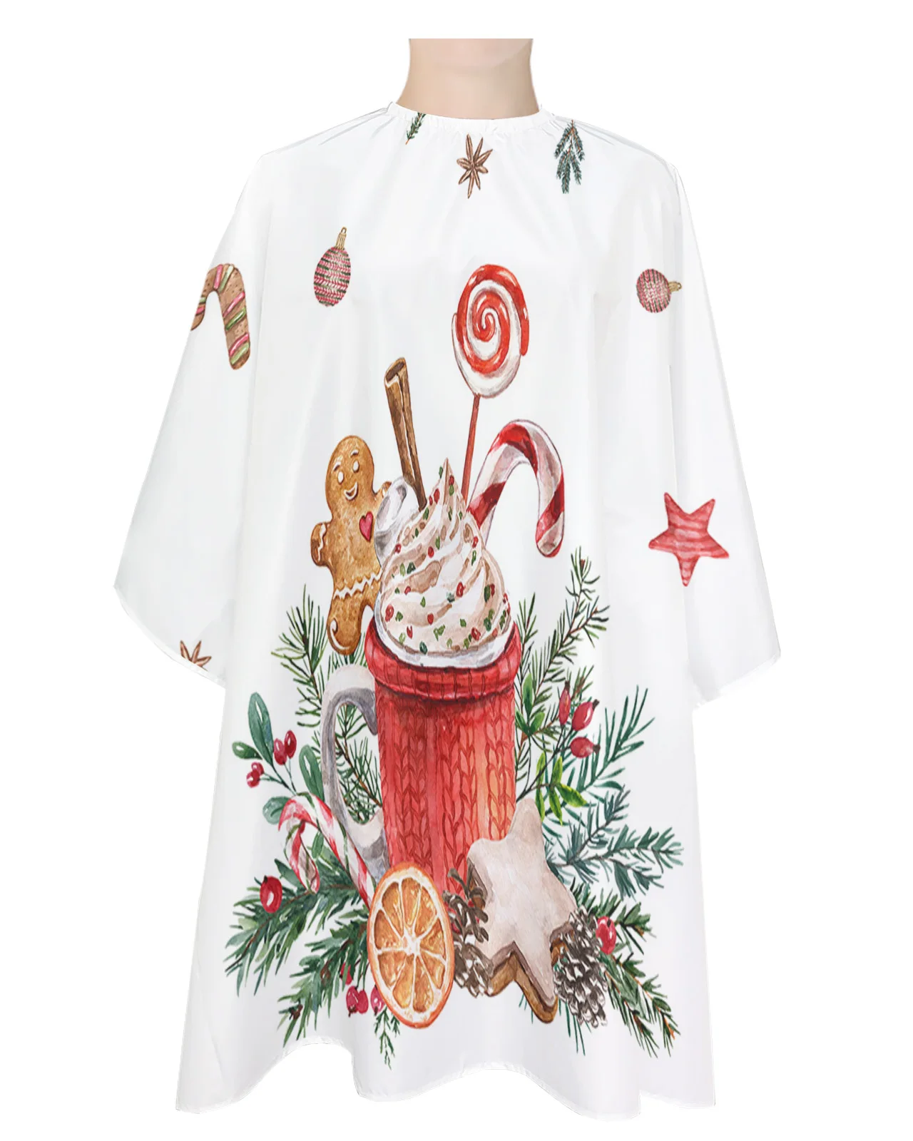 Christmas Poinsettia Gingerbread Man Barber Apron Waterproof Beauty Salon Hairdressing Apron Hairdresser Cape Apron