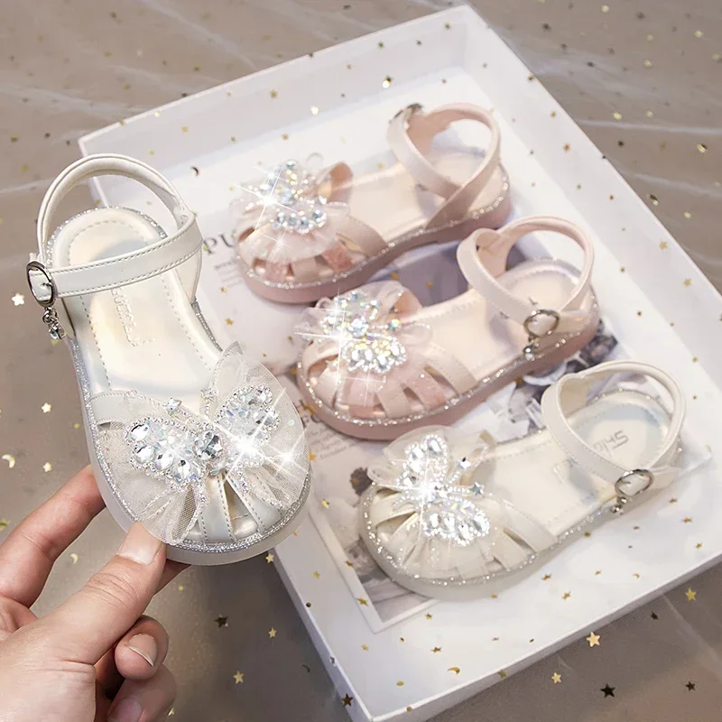 Girls Flat Heel Sandals Kids Girls Spring Summer Little Kids Princess Dress Sandals Bow Fashion Teenage Shoes