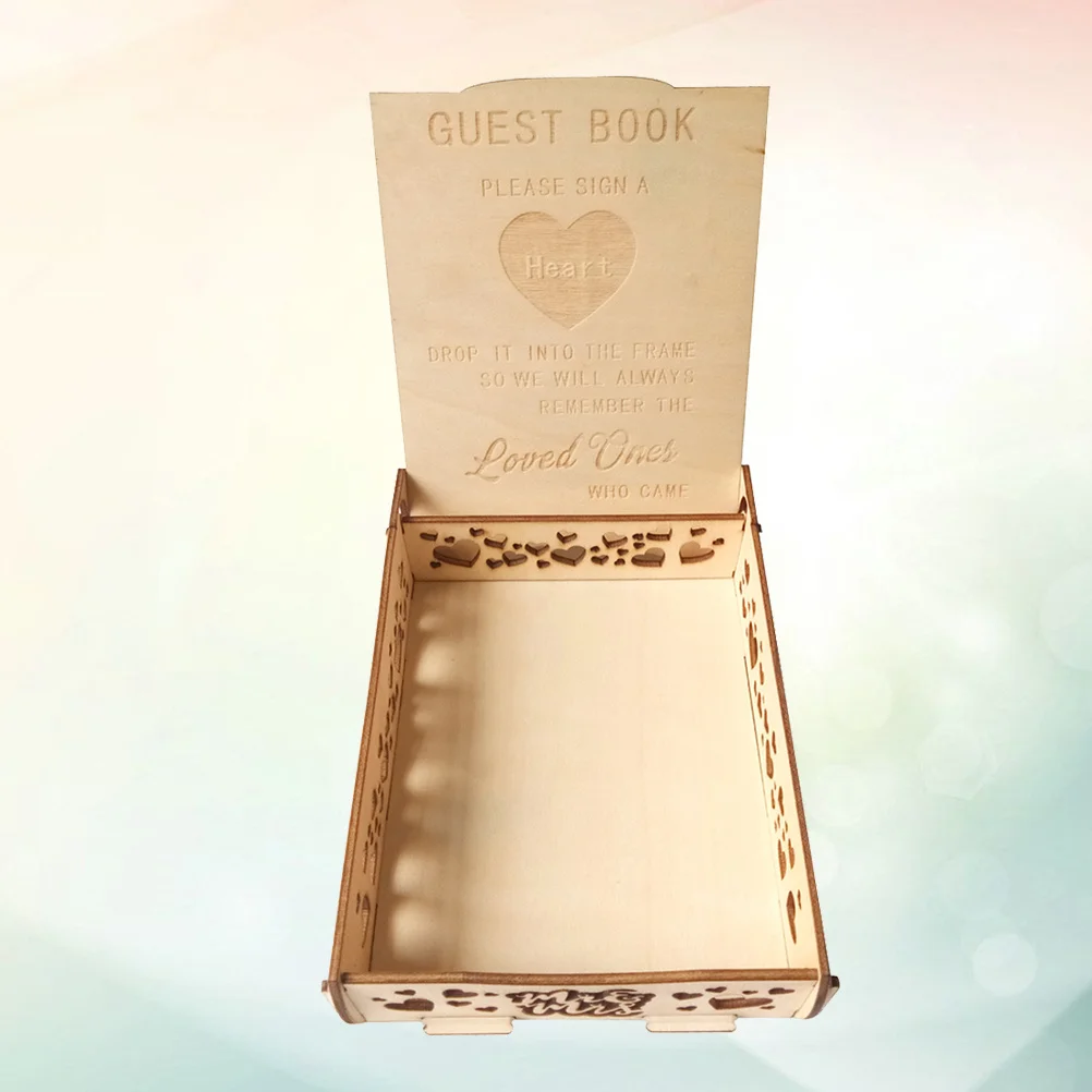 

Wooden Wedding Guest Book Vintage Heart Shape Signature Box Natural Wood Storage Wedding Message Box Wooden Guestbook
