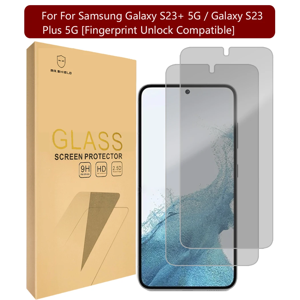 

Mr.Shield тонированное [2-Pack] защитное покрытие для экрана для Samsung Galaxy S23+ 5G / Galaxy S23 Plus 5G [Fingerprint Unlock Compatible]