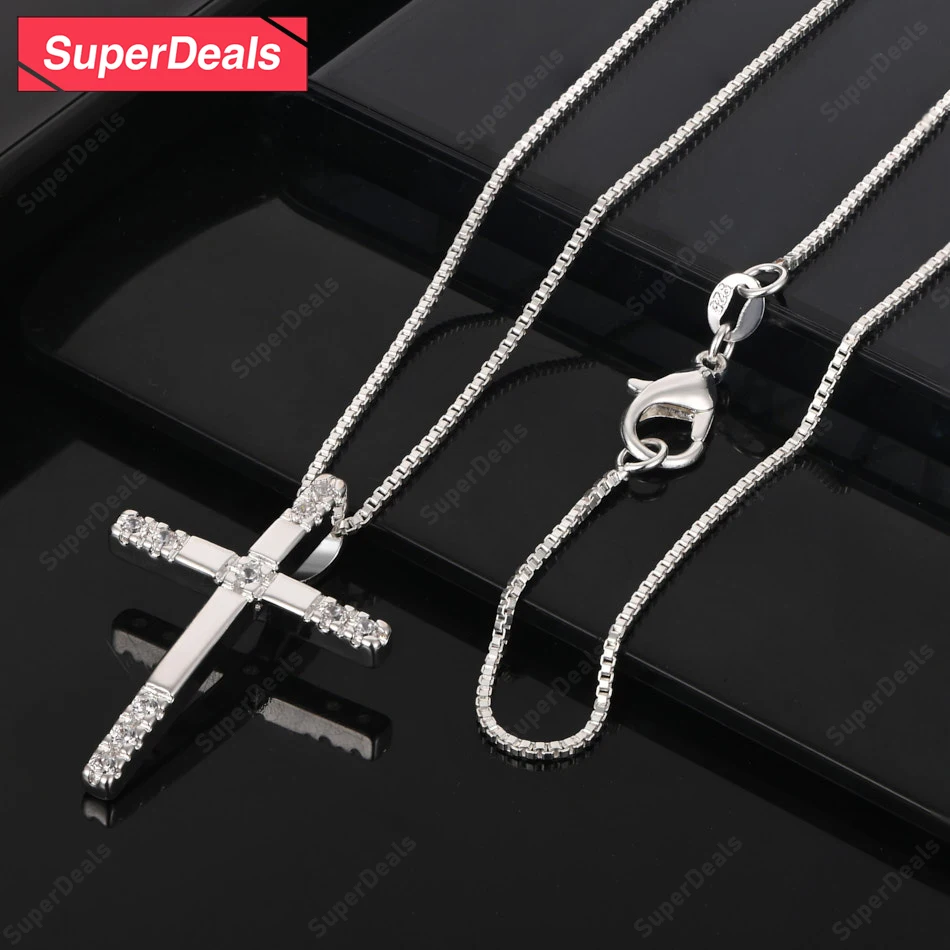 SuperDeals 925 فضة الصليب قلادة قلادة AAA الزركون النساء حفلة عيد ميلاد الرجال الكلاسيكية العصرية سحر غرامة مجوهرات