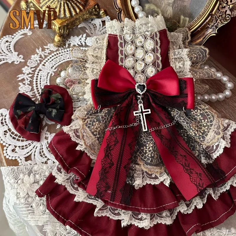 

Red and Black Classic Color Scheme Lolita Light Luxury Princess Court Style Retro Craft Dress Kitten Small Dog Clothes