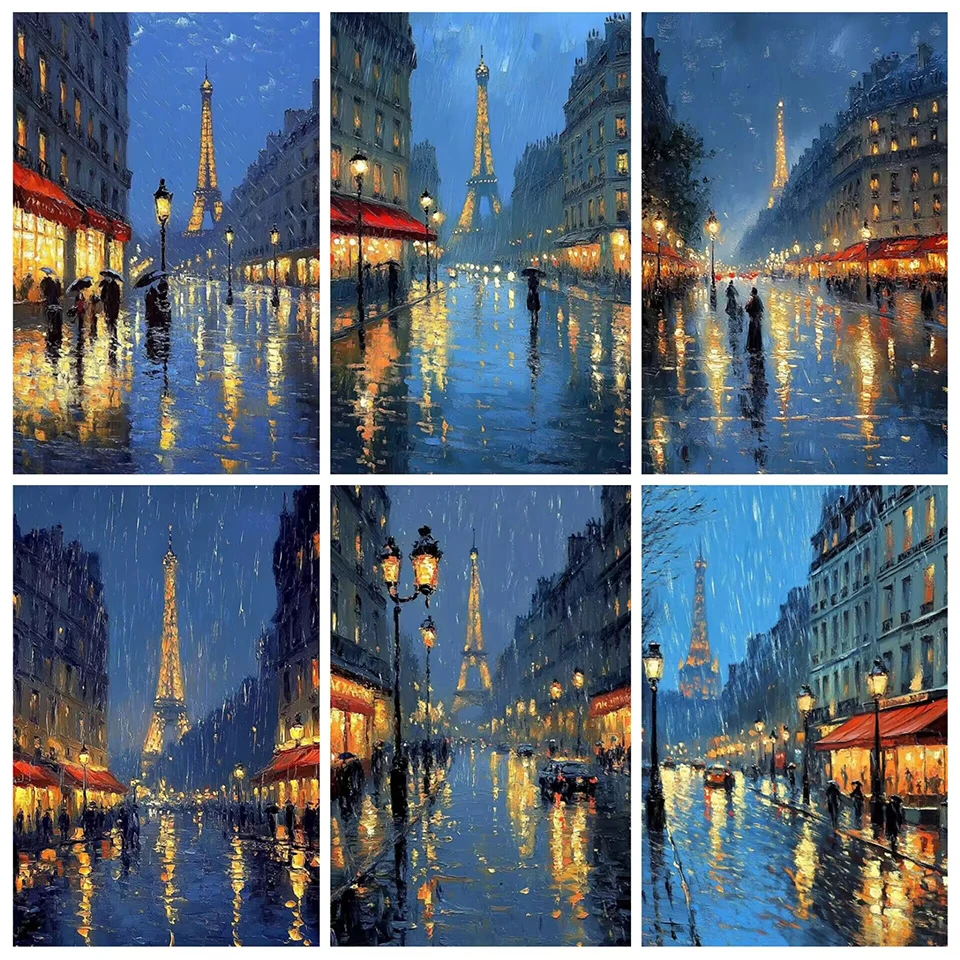 Kits de pintura de diamante de paisaje de París 5D, paisaje de la Torre Eiffel, arte de diamante DIY, pintura de taladro redondo completo con diamantes