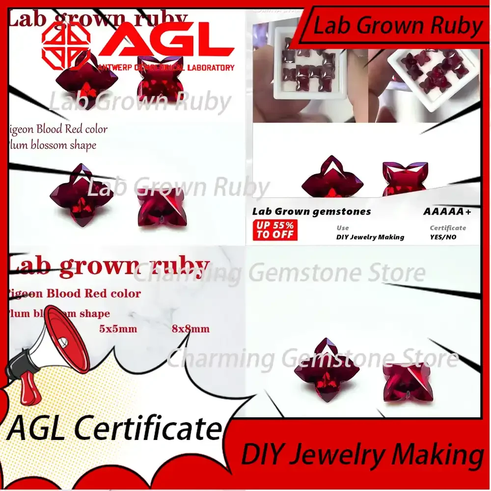 

Lab Grown Ruby Plum Blossom Cut VVS1 Pigeon Blood Red for Advanced Chamrs Jewelry Rings Earrings Making Certificate lab grown