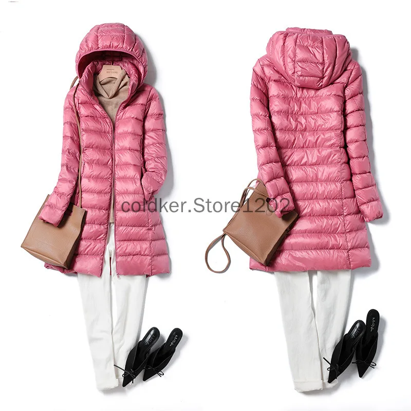 Autumn and Winter New Light Down Jacket Women's Mid-length Slim-fit Slimming Removable Cap Lightweight Outdoor Windproof Jacket