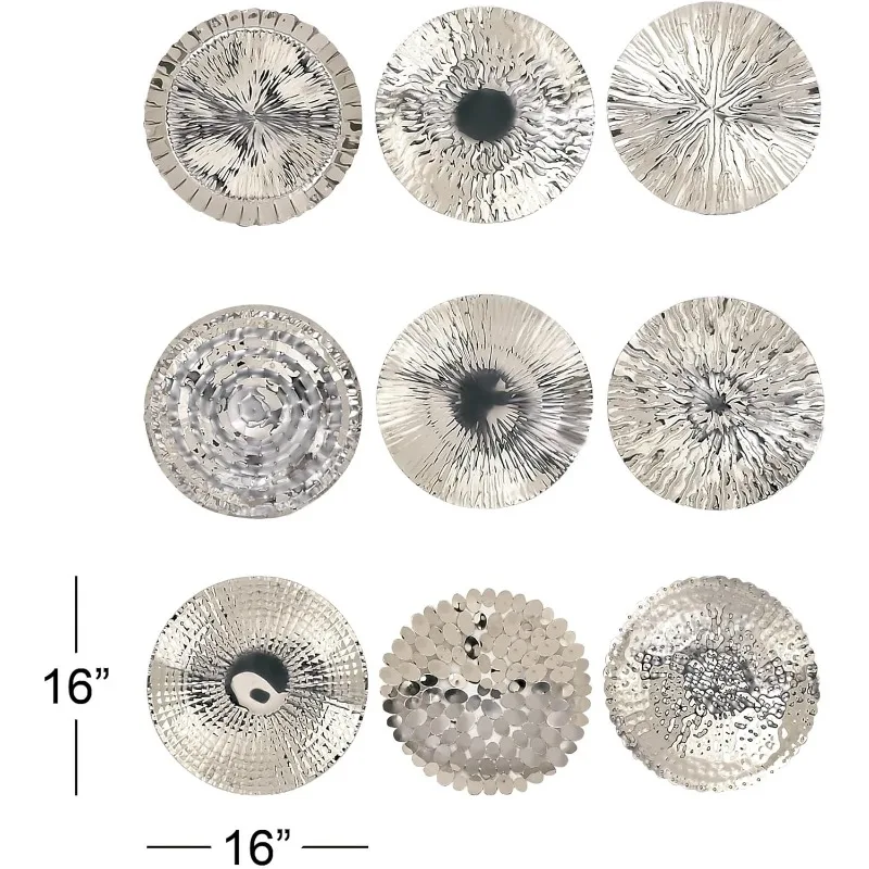 79 لوحة معدنية من الفولاذ المقاوم للصدأ لتزيين جدران المنزل مع تصميم مطروق، مجموعة من 9 فنات جدارية 16 بوصة عمق، فضي