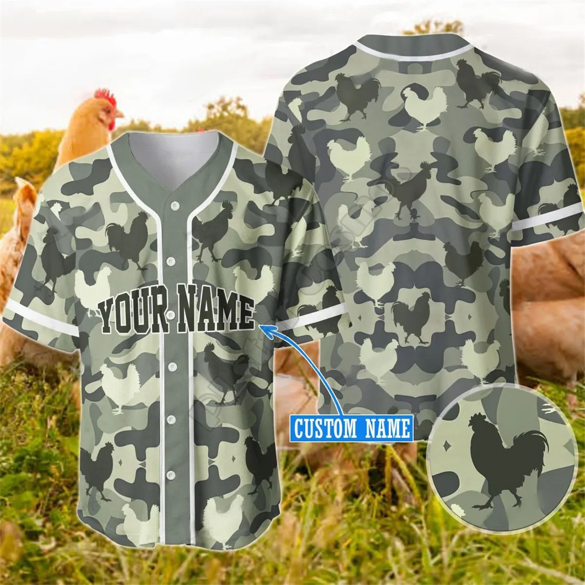 

Chicken Camou Custom Name Baseball Shirt Baseball Jersey 3D All Over Printed Men's Shirt Casual Shirts hip hop Tops