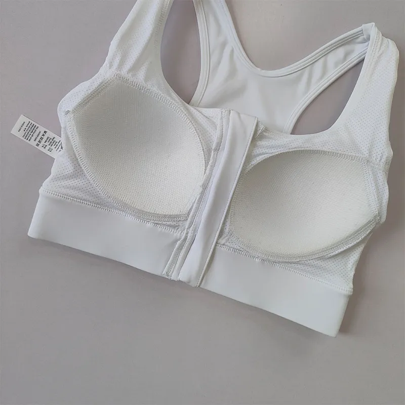 Women High Impact Shockproof Support Plus Size Sports Bra Quick Dry Integrated Fixed Cup Front Zipper Fitness Workout Yoga Top