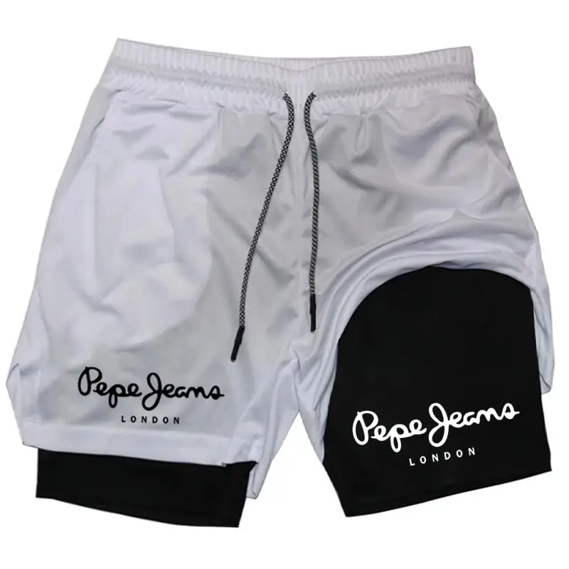 Vintage Football Club Logo Print 2-Layer Black Shorts, Lightweight Moisture-Wicking, Perfect for Workout Casual Streetweardf0447