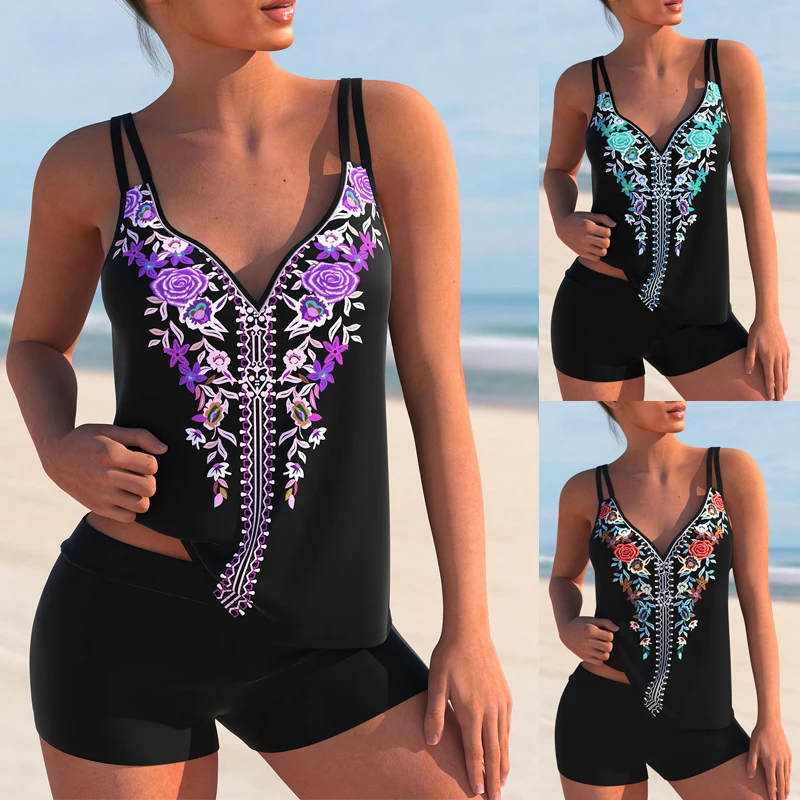 2023 Damenmode Monokini Bade bekleidung zweiteilige Strand Bade bekleidung Druck Tankinis Sommer Strand tragen Schwimmen neue Tankinis Set