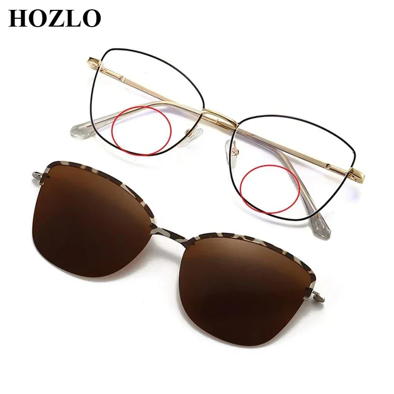 

Fashion Women Cat Eye Polarized Magnetic Clips Sunglasses Bifocal Myopia Glasses Girl Anti Blue Ray Negative Diopters Spectacles