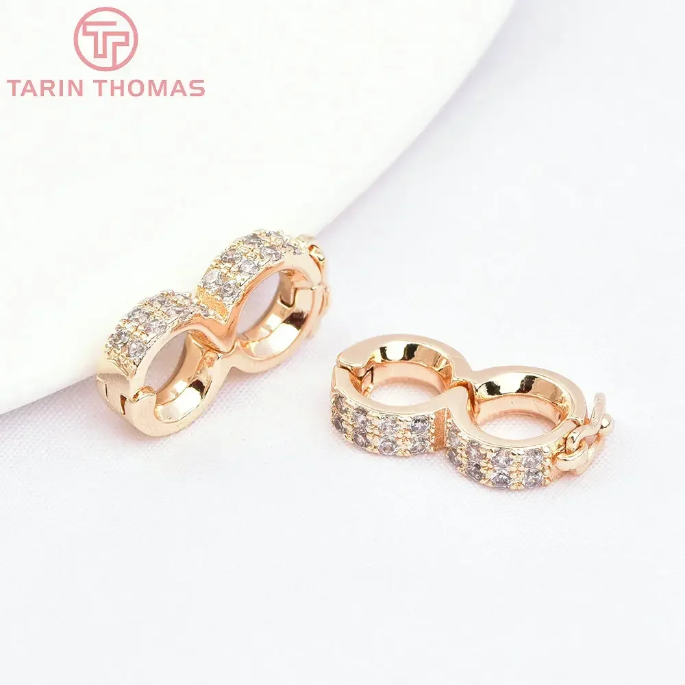 (7173) 2PCS 8x6MM 24K Gold Color Brass with Zircon Bracelet Charms Connector Clasp High Quality Jewelry Accessories Wholesale