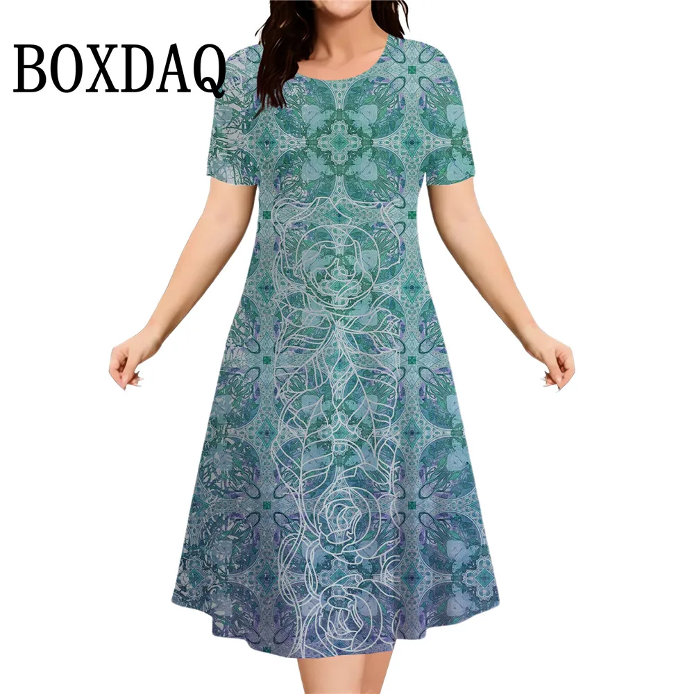 Vestidos con estampado étnico Retro de verano para mujer, Mini vestidos elegantes, vestido informal de manga corta para mujer, ropa de talla grande a la moda