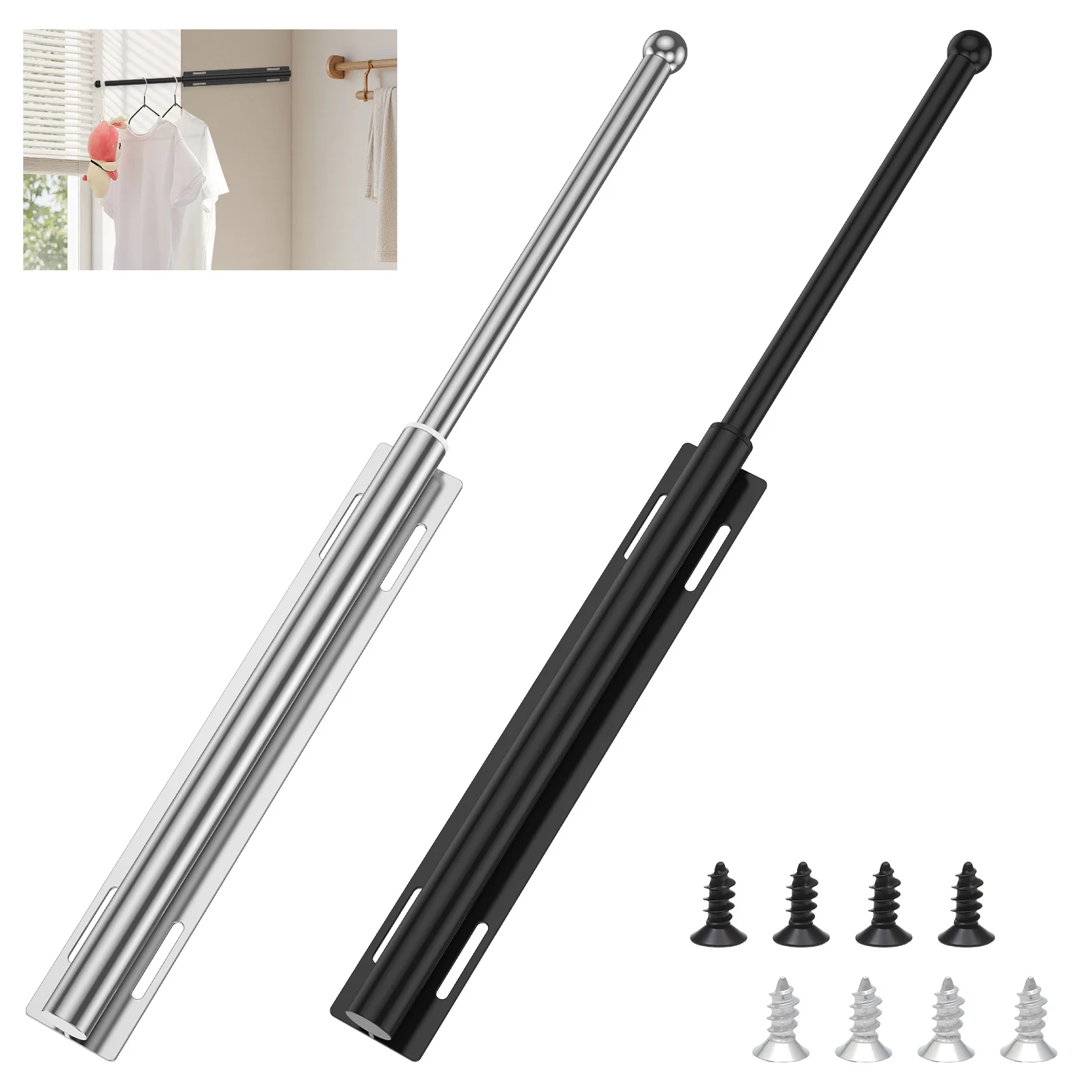 Valet Rod for Closet Pull Out Retractable Closet Valet Rod Slide Out with 4 Hooks for Hanging Suits Freshly Pressed Clothes