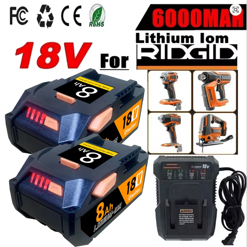 

HOT Li-ion 18V R840083 R840085 R840086 For RIDGID R840087 Battery Capacity 6.0/4.0ah Rechargeable Power Tool Series AEG Series