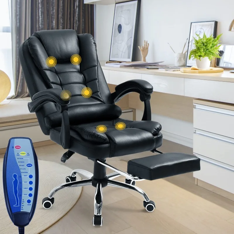 Vibration Massage Office Chair, Reclining Office Chair with Footrest, Home Desk Chair with Armrest, Adjustable Height/Tilt