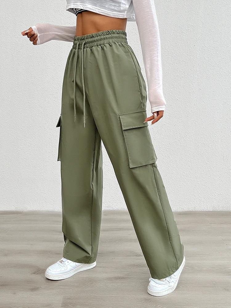 2024 Women New Overalls Elastic Drawstring Waist Pants Wide Leg Baggy Trousers Y2k Streetwear Oversize Sweatpants With Pocket