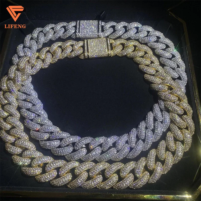 Custom S925 Sliver 9K 14K 18K Solid Gold Iced out Cuban Link Chain Moissanite Diamond Cuban Chain Necklace