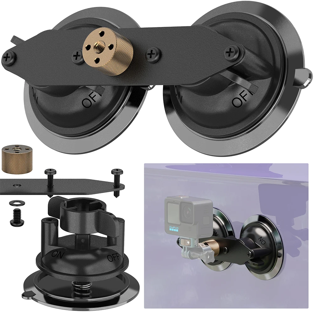 Minifocus デュアル吸盤マウント、ツイストロック 2 吸盤ベース、カメラネジアダプター付き、二層吸引、車のフロントガラス