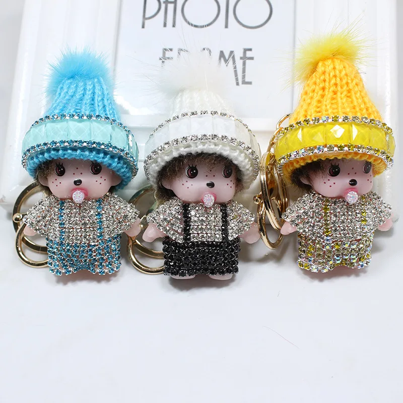 

New Kawaii Cute FOR Monchchi Diamond Car Keychain Female Cartoon Couple Car Bag Pendant Children’s Birthday Gift Christmas Gift