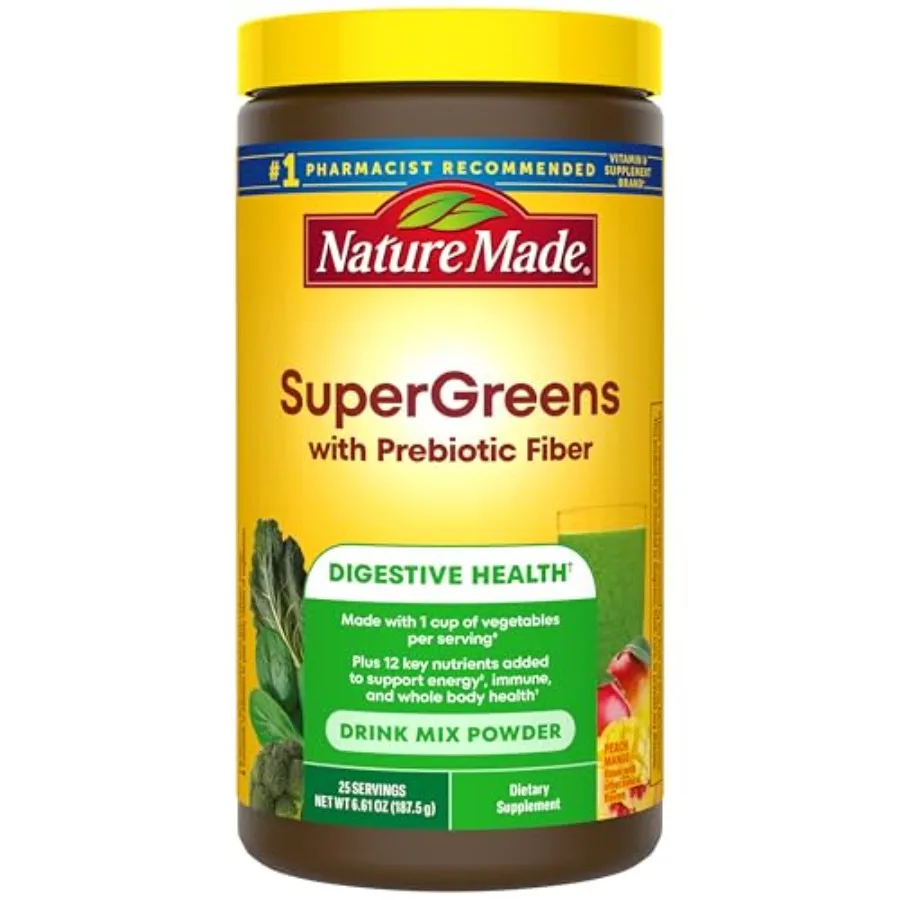 

Super Greens Powder with Prebiotic Fiber Drink Mix Made with 1 Cup Veggies Per Serving Fiber Supplement + Vitamins and Minerals