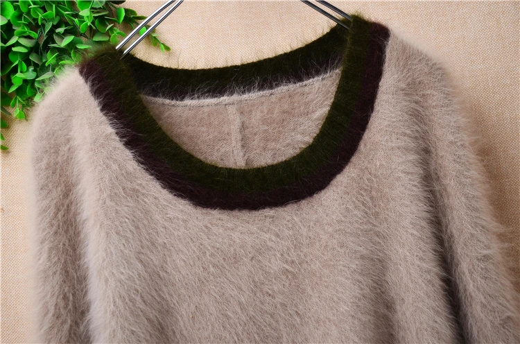 Ladies Women Spring Winter Clothing Hairy Mink Cashmere Knitted O-Neck Short Batwing Sleeves Loose Cloack Mantle Angora Sweater