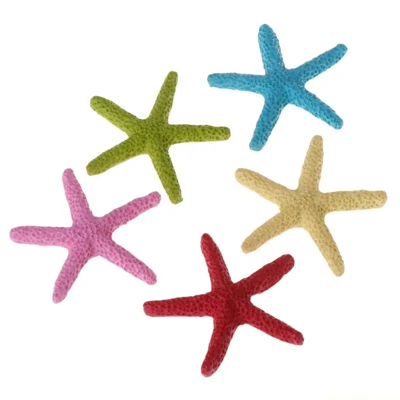 QX2E 5-Piece Aquarium Artificial Polyresin Seastars Simulation Ornament for Freshwater and Saltwater Fish for Tank D
