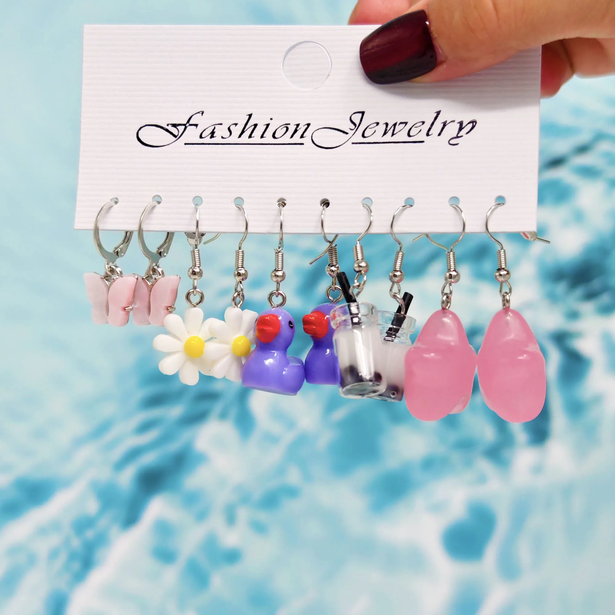 30pcs Cartoon Candy Color Matching Resin Earrings Star Bear Cherry Palette Combination Set