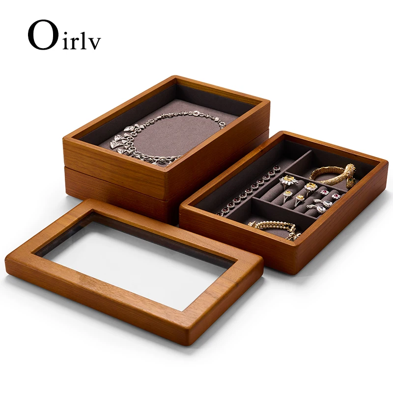 

Oirlv Wooden Multi-function Jewelry Display Box Microfiber Ring Earring Bangle Organizer Case Luxury Storag Box Jewelry Tray