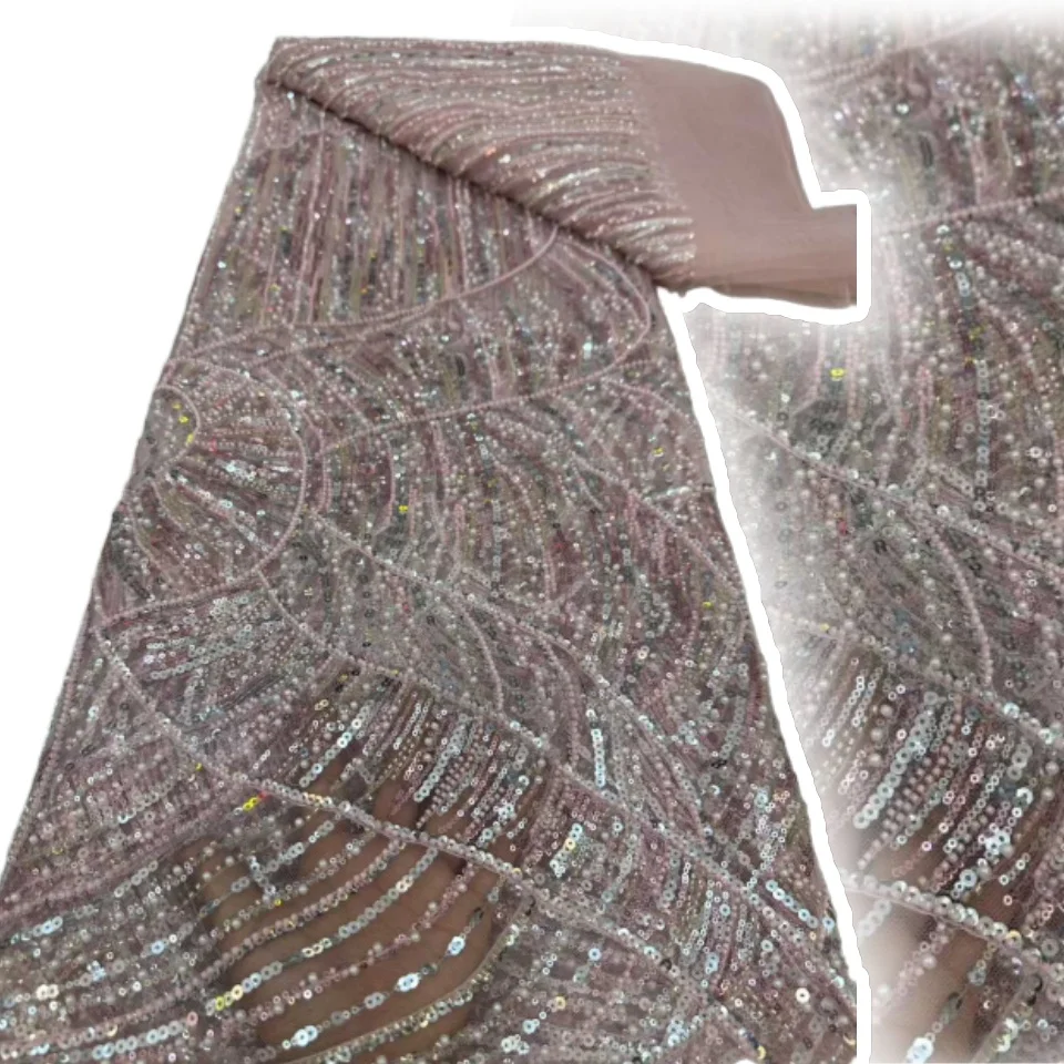 

Красная африканская тюль-кружевная ткань 2025, французская сетчатая ткань с блестками, вышивка бисером, кружевная тюль, сетка, нигерийские платья TP1536