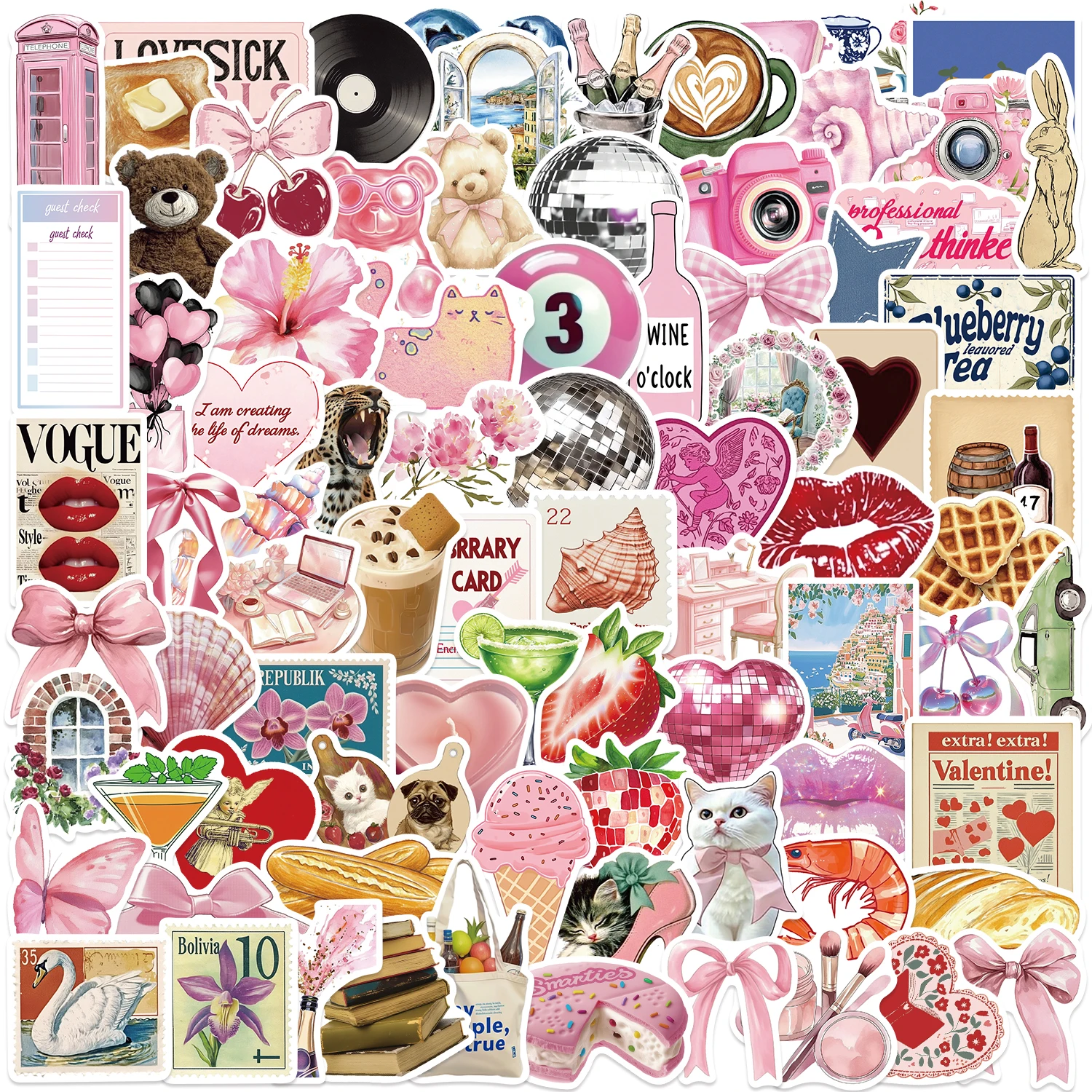 

100 шт. новые милые розовые наклейки с героями мультфильмов Y2K для девочек, эстетические водонепроницаемые наклейки «сделай сам», скрапбукинг для телефона, дневник, ретро украшения, наклейки из ПВХ, игрушки