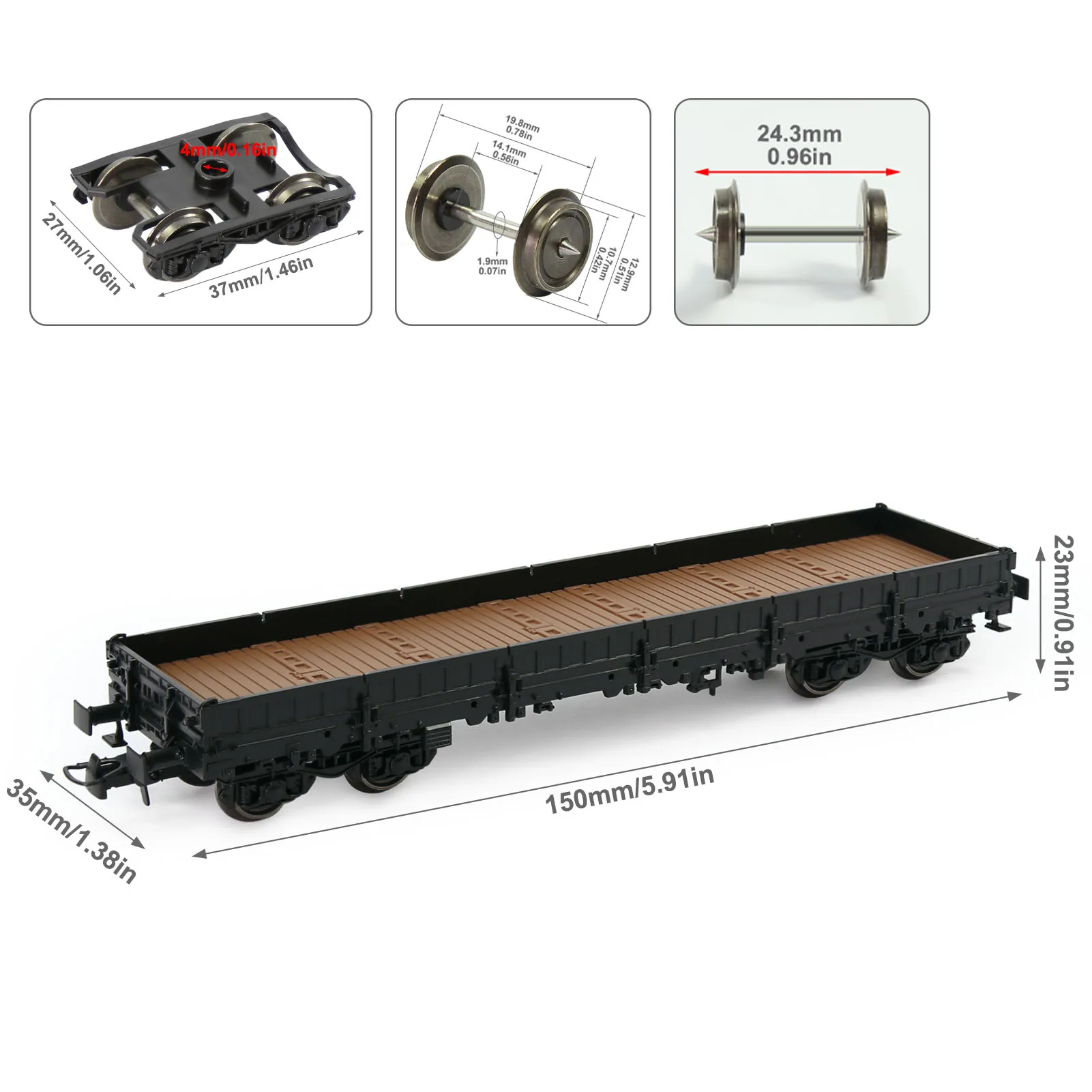 Evemodel Train - HO Scale 40\' Low-side Flat Car 1:87 Model Wagon Painted Unlettered C8764