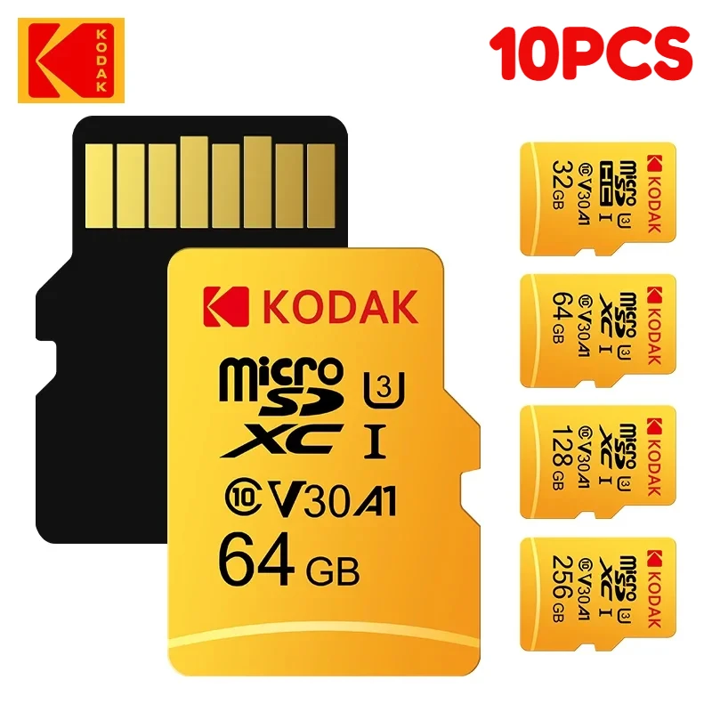 

10 шт. KODAK оригинальная Micro SD карта 64 Гб 128 ГБ Флэш-карта 32 Гб U3 4K 256 ГБ tarjeta micro SD карта памяти для телефона камеры планшета