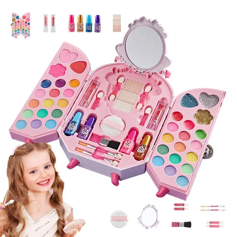 

Kids Makeup Kit for Girls, Kids Play Real Washable Makeup Kit Cosmetics Toys Gift for Little Girls Toddlers Dress up Set, Birthd