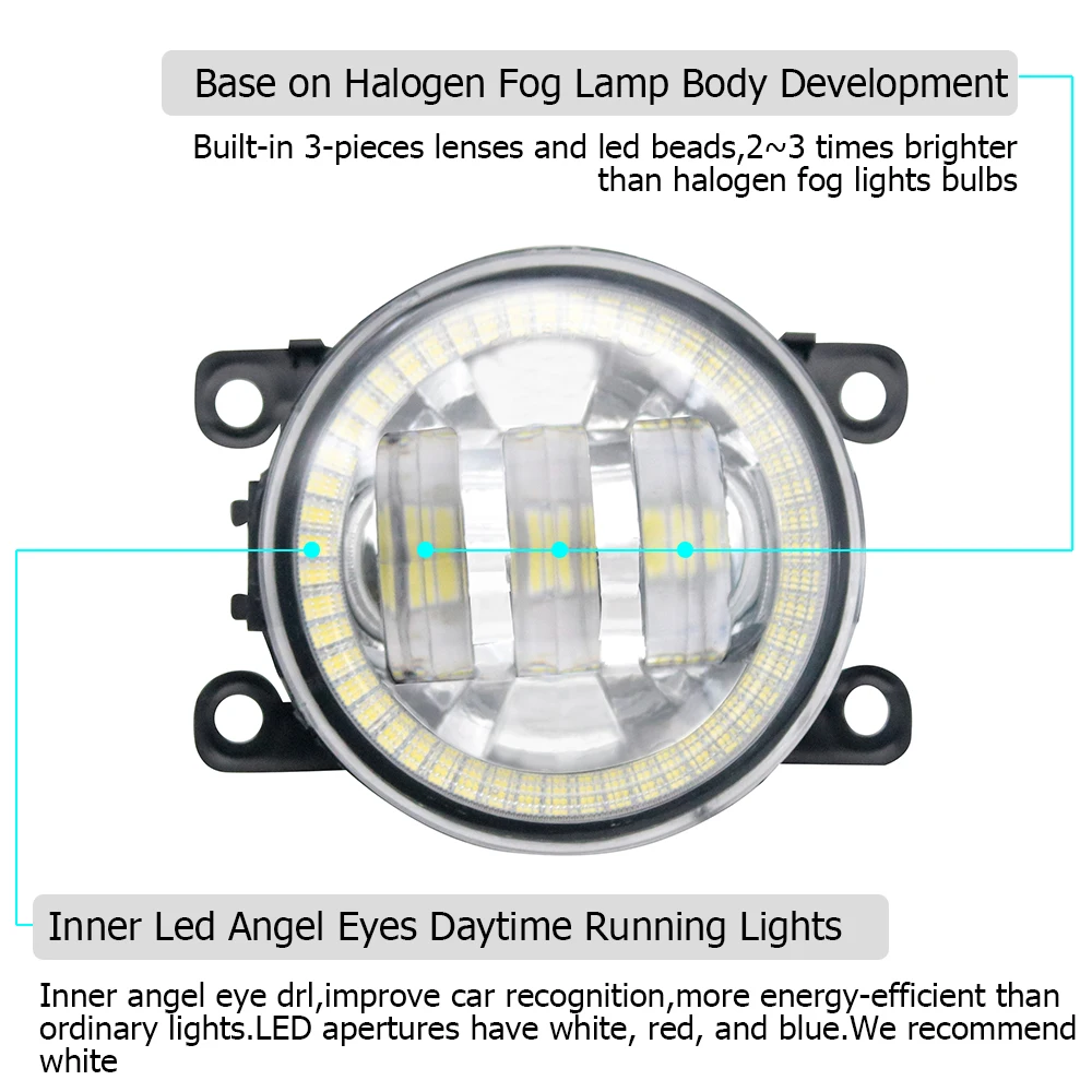 2x LED Car Front Fog Lamp Assembly for Daewoo Veritas 2008 2009 2010 Angel Eyes Halo DRL Aperture Driving Lights H11