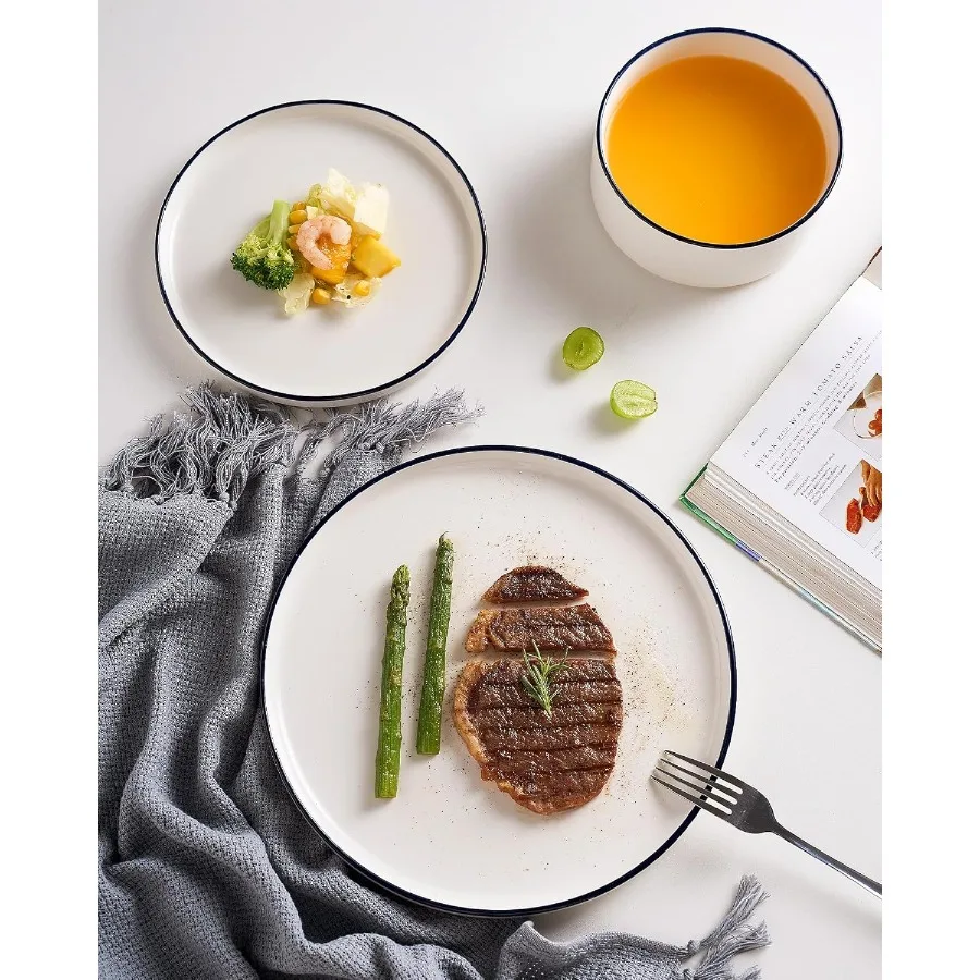 طقم أواني طعام بورسلين حديث مكون من 18 قطعة لـ 6 قطع باللون الأبيض مع أدوات مائدة آمنة للاستخدام في الميكروويف وغسالة الأطباق مثالية للاستخدام اليومي #4