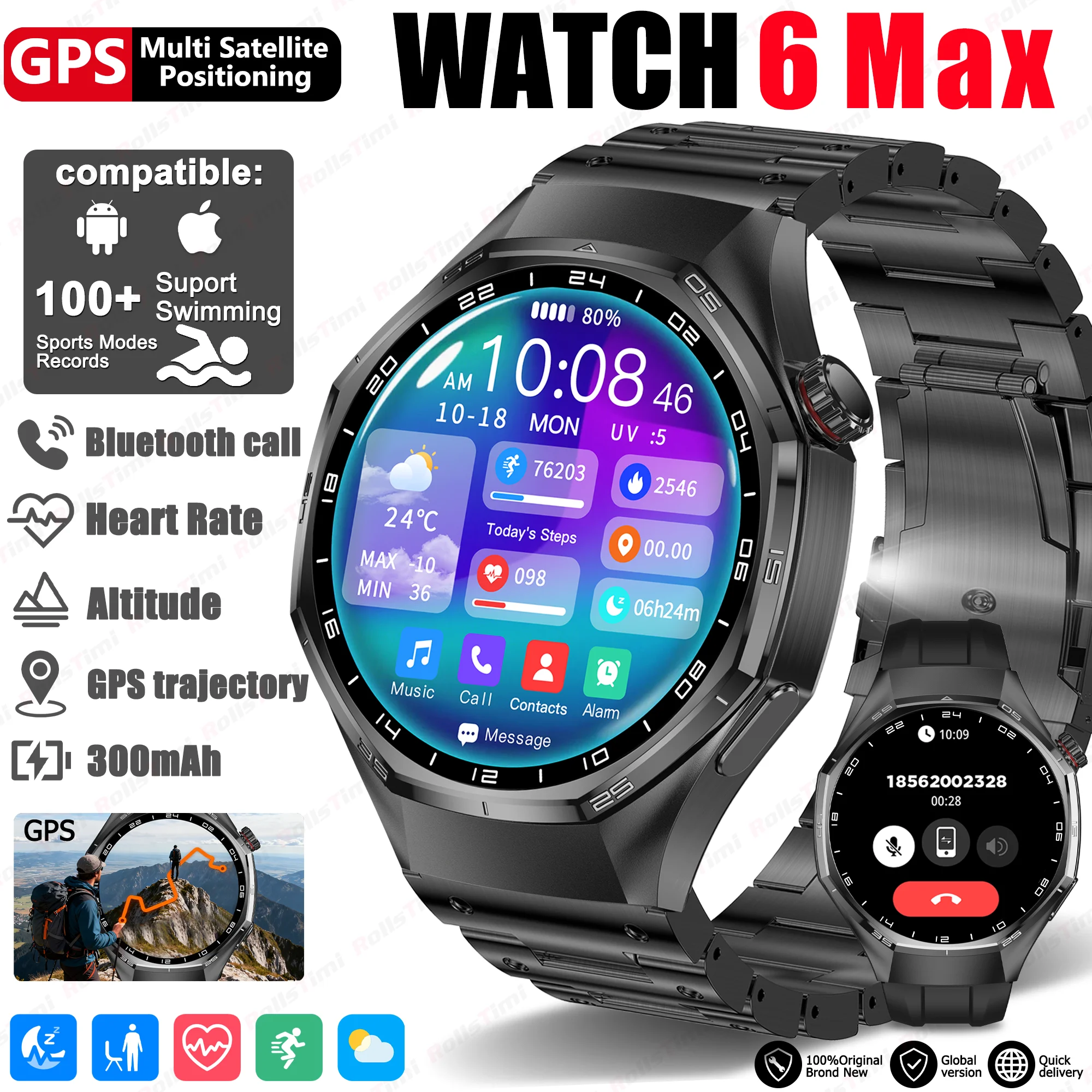 

2025 Новые мужские умные часы для здоровья с GPS-мониторингом сердечного ритма Высота и давлением воздуха Функция вызова Bluetooth для женских видов спорта