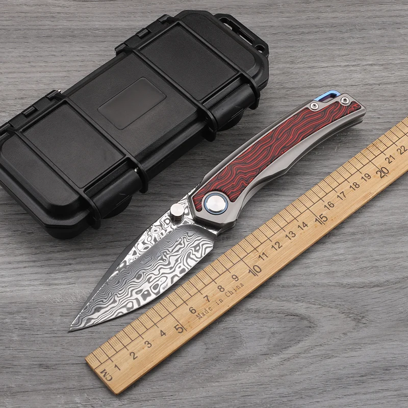 RWL Powder Core Damascus Steel Titanium Alloy Inlaid G10 Handle Folding Knife Outdoor Camping Defensive Play Portable Tool