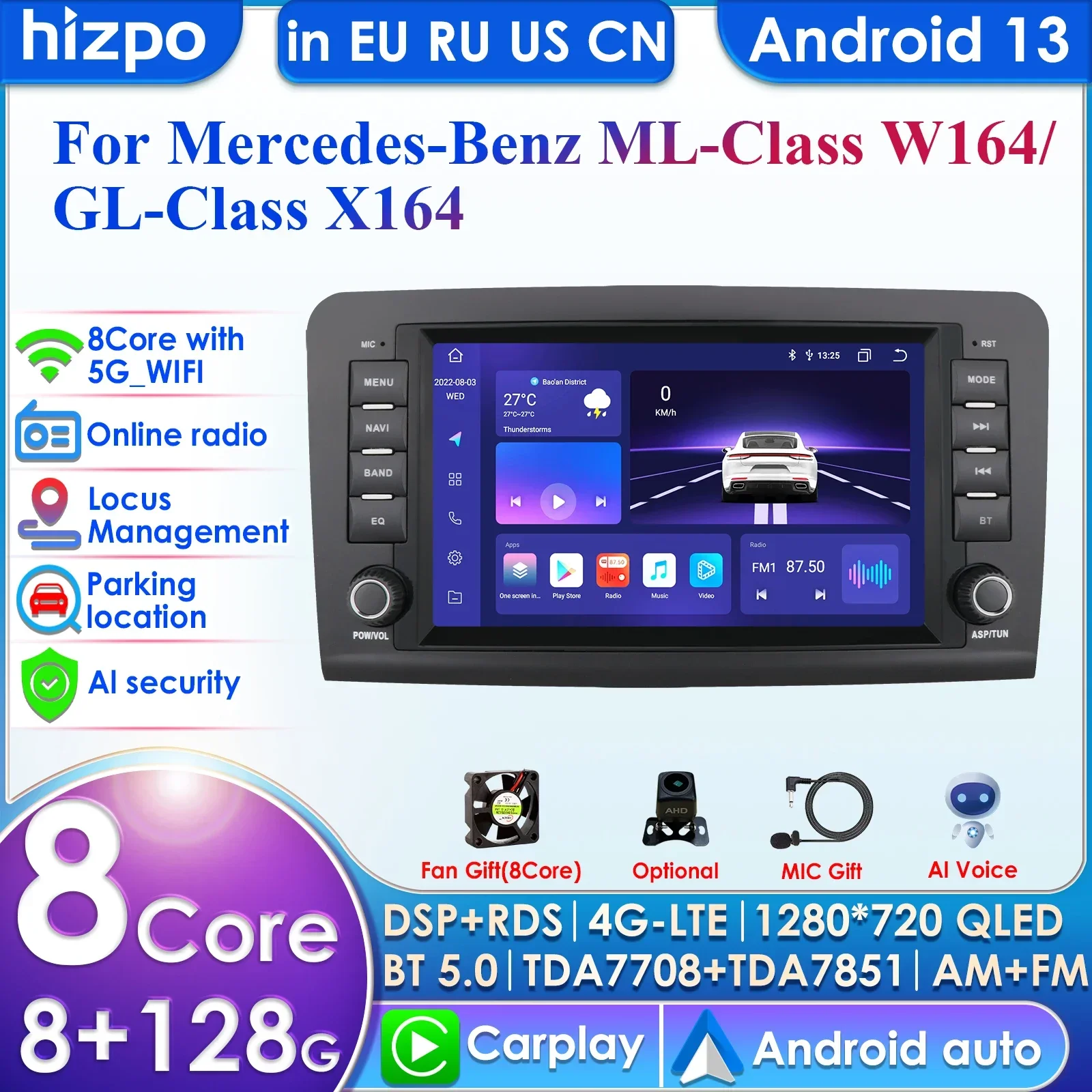 8'' 4G Plus AI System Car Radio for Mercedes Benz M-Class W164 GL-Class X164 ML GL Navi GPS CarPlay Android AutoRadio 2 Din 2din